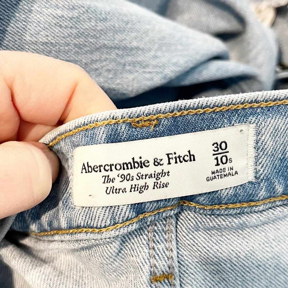 Abercrombie The 90s Straight Leg Ultra High Rise Jeans Blue 10 Short