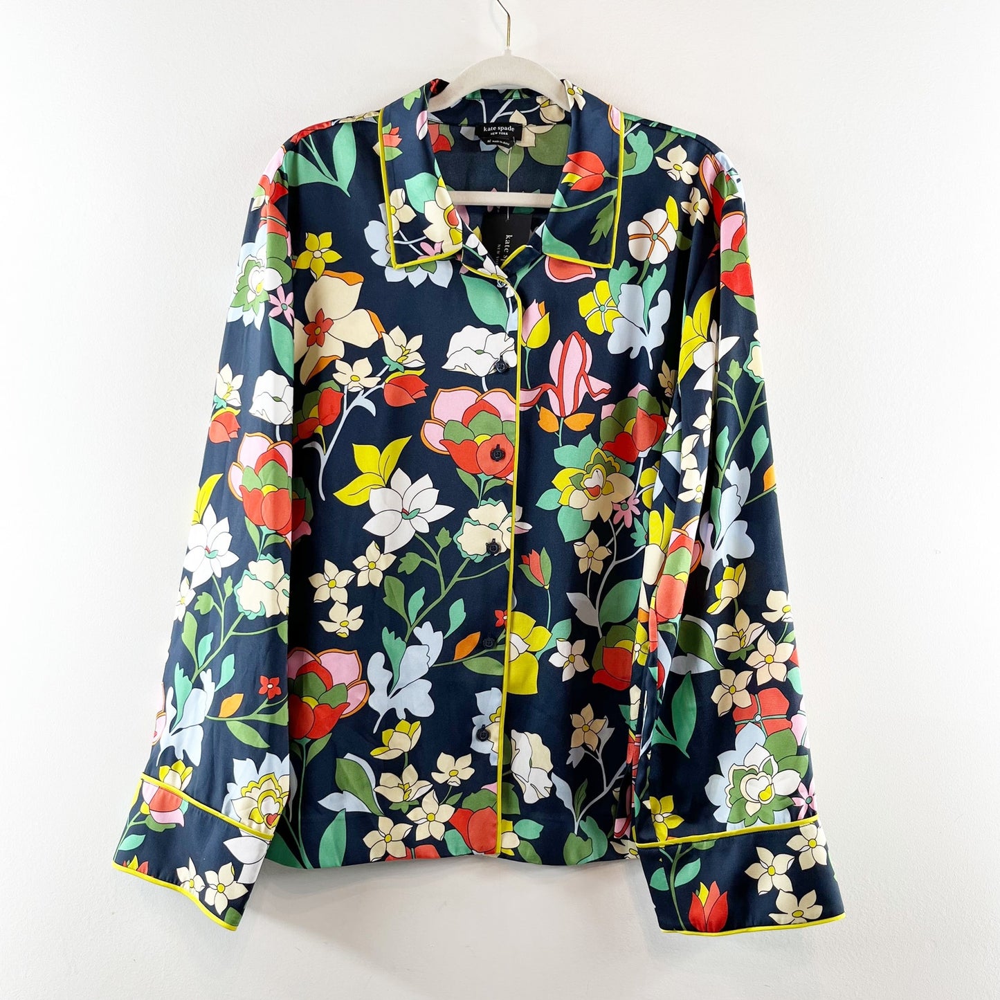 Kate Spade New York Flower Bed Floral-Print Twill Pajama Shirt Blazer Blue XL