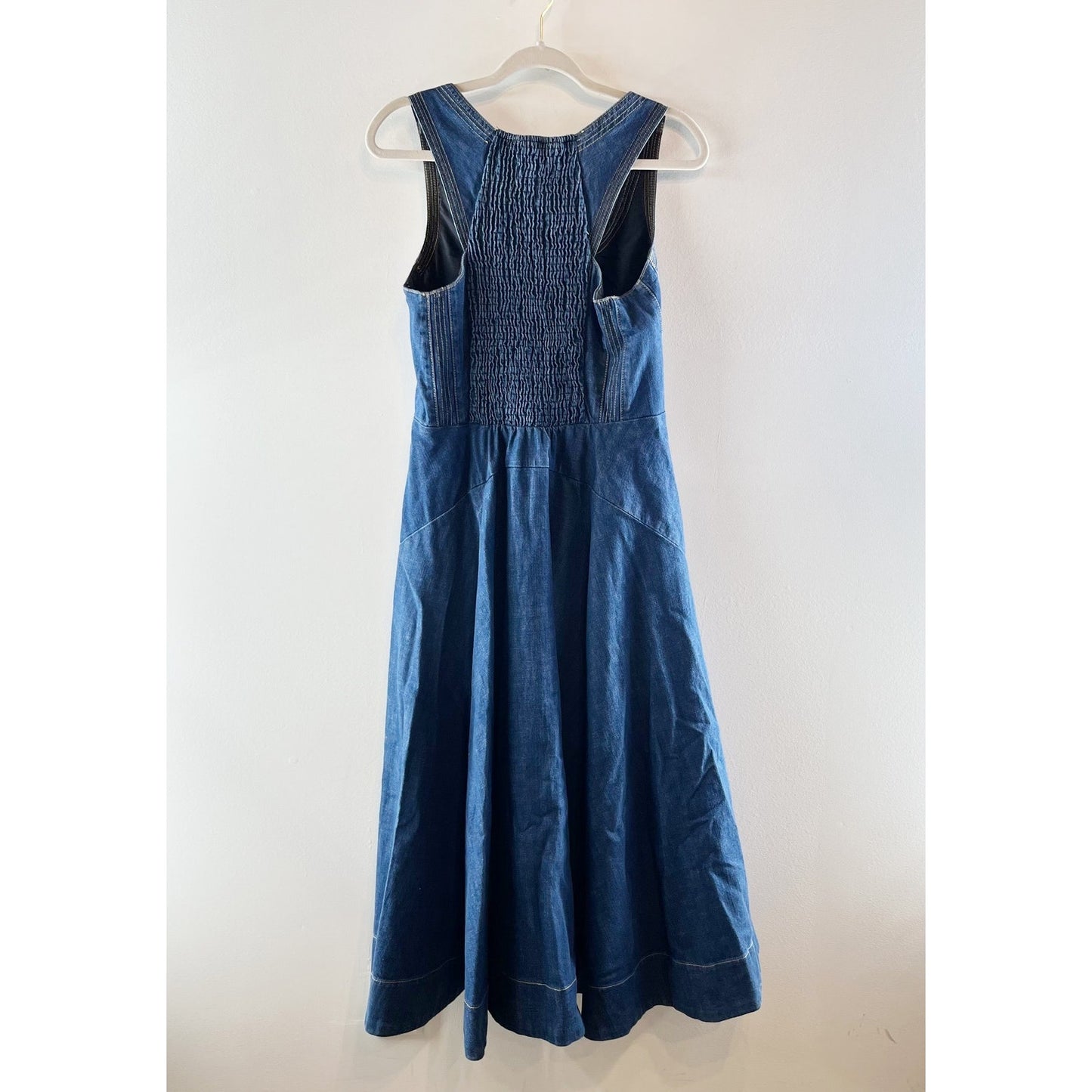LA LIGNE Selby Sleeveless Scoop Neck Zip Up A-Line Maxi Dress Blue Medium