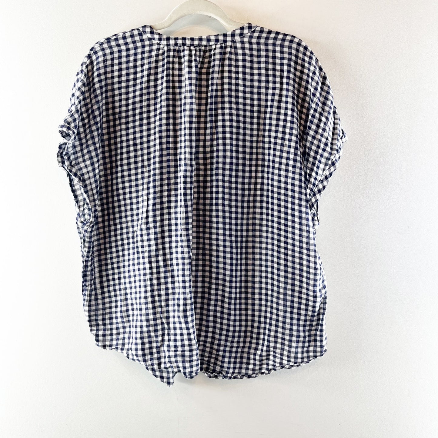 GAP Airy Dolman Short Sleeve Gingham Button Up Shirt Blue White XL