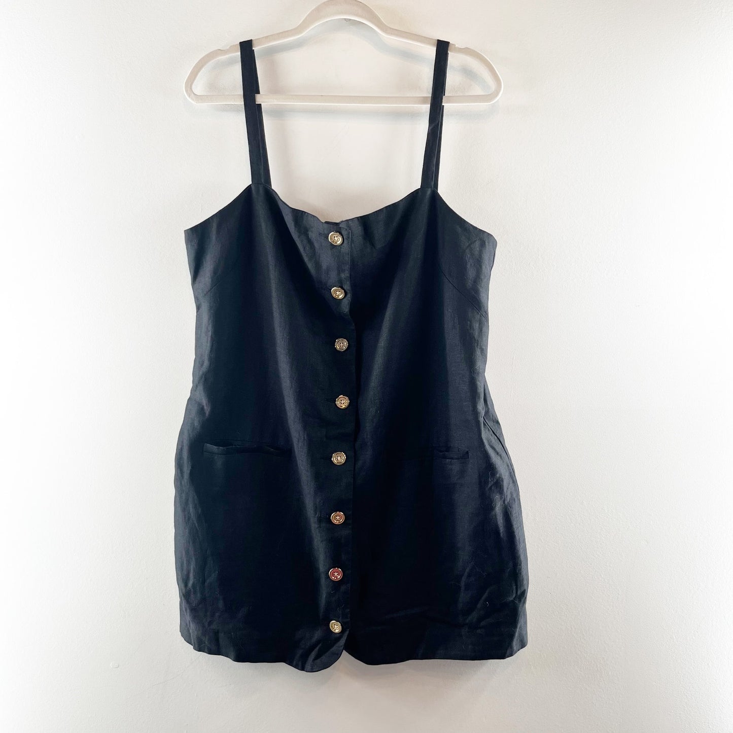 J. Crew Claudia Linen Square Neck Button Up Mini Dress Black Large
