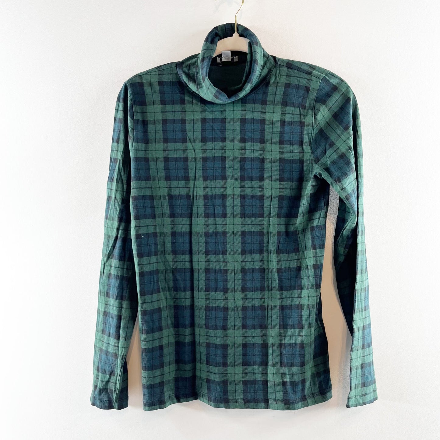 J. Crew Cotton Tissue Long Sleeve Turtleneck Top Black Watch Tartan Plaid Small