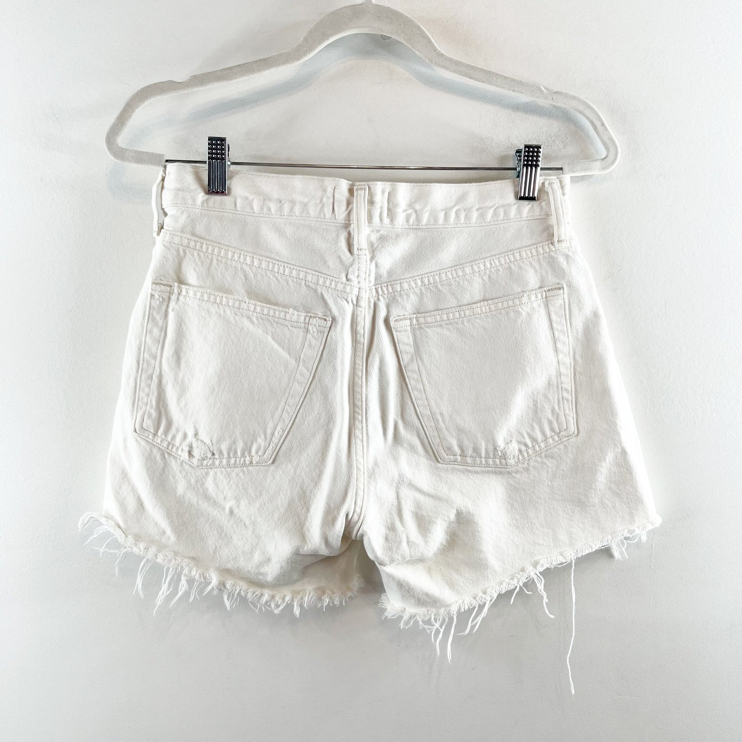Agolde Parker High Waisted Button-Fly Denim Long Jean Short Panna Cotta 25