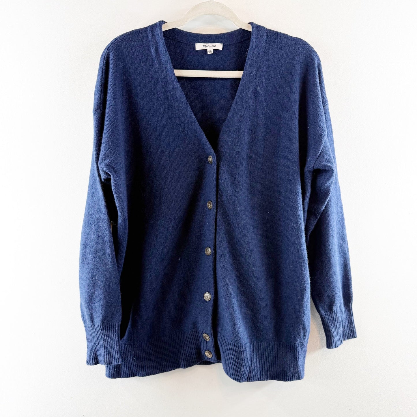 Madewell Relaxed V Neck Button Up Cardigan Sweater Heather Indigo Blue Medium