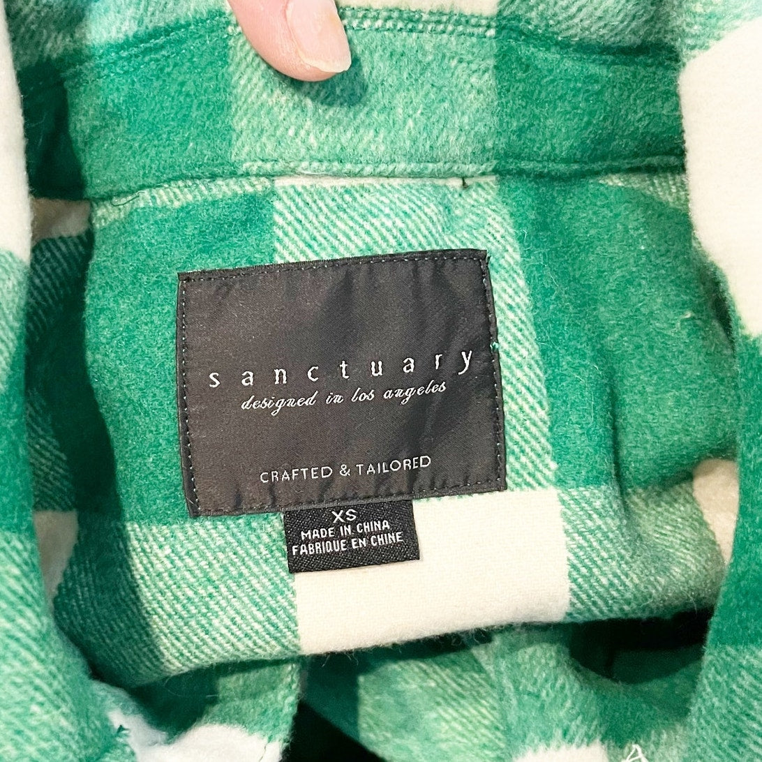 Sanctuary Buffalo Check Plaid Button Up Shacket Jacket Green White XS