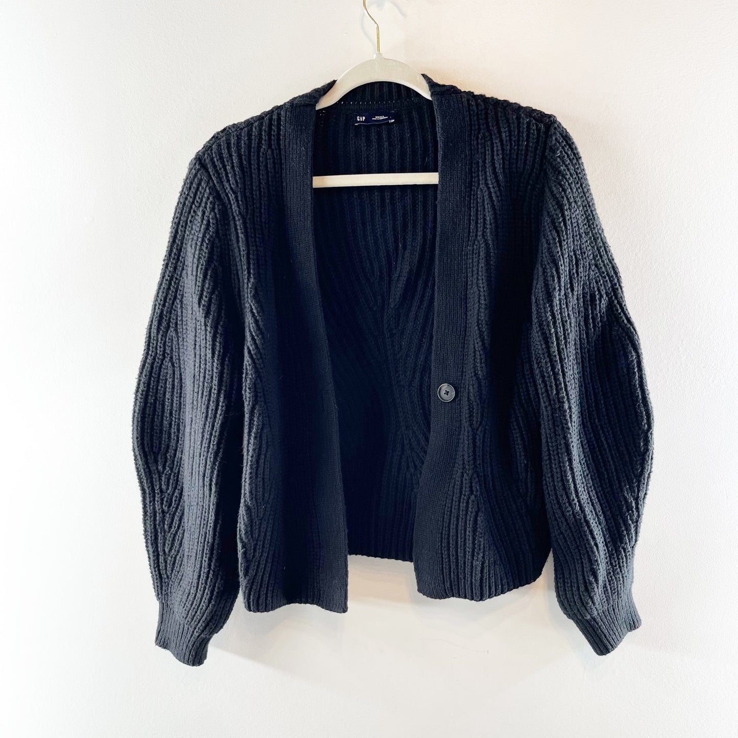 GAP Cotton Wool Blend Barrel Sleeve Cardigan Sweater Black Small