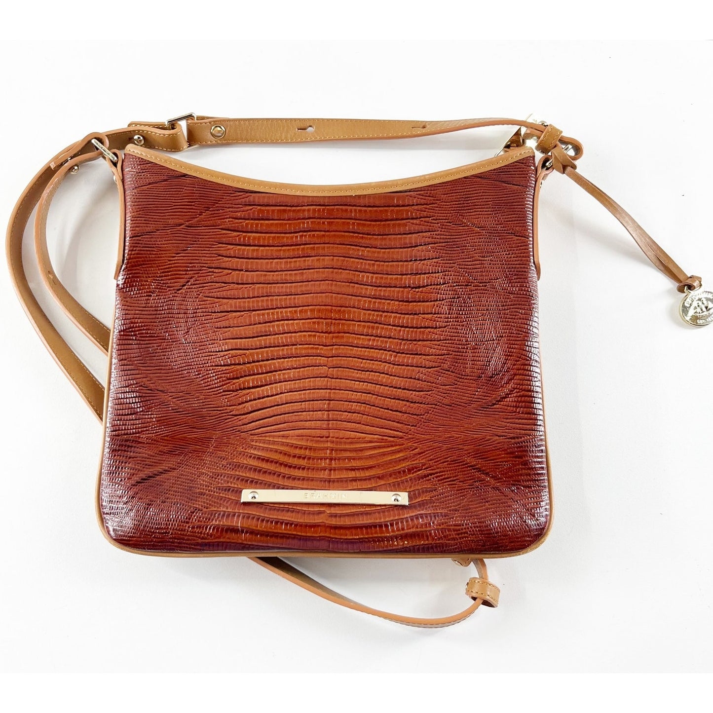 Brahmin Katie Crossbody Croc Embossed Bag Purse Brown