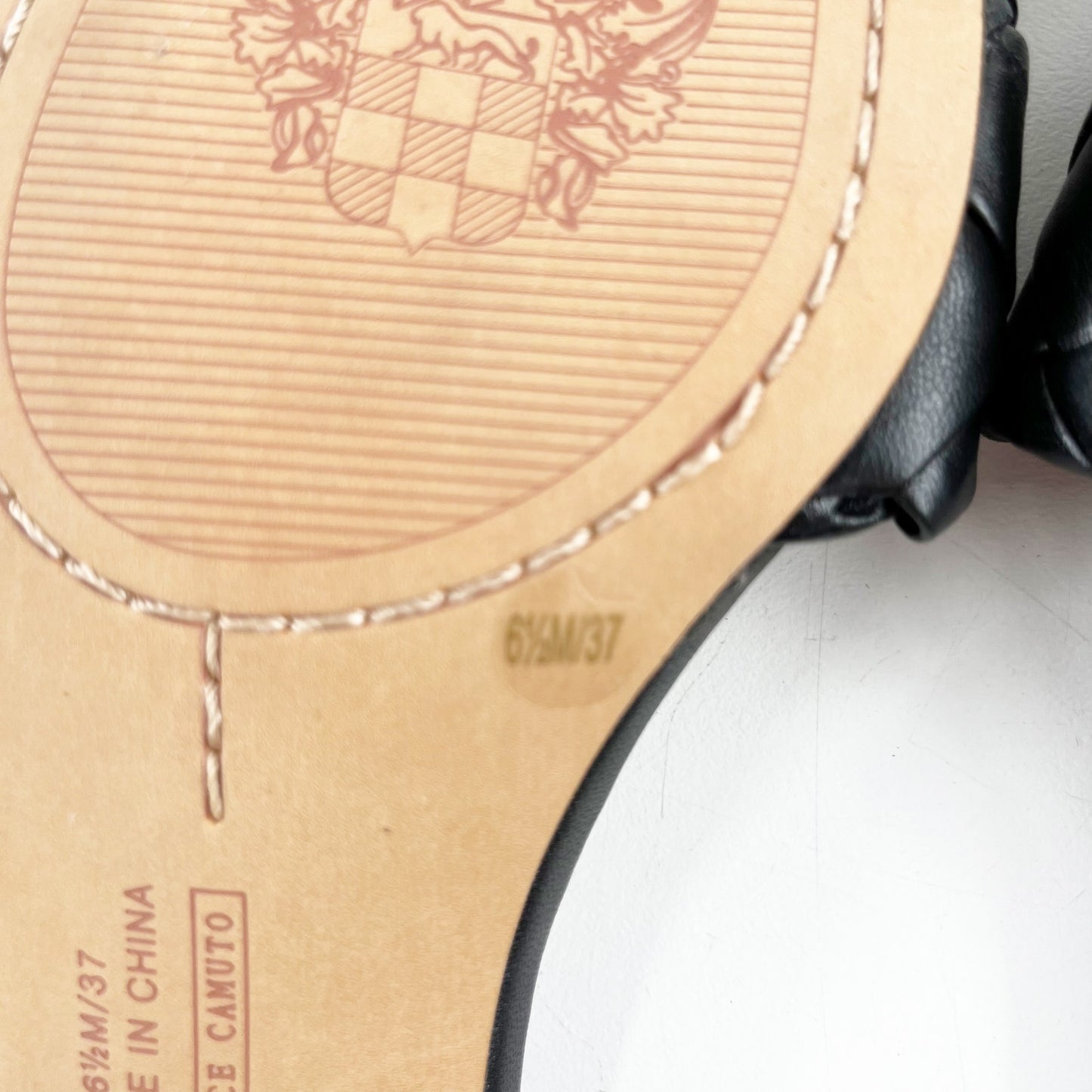 Vince Camuto Semtera Woven Kitten Block Heel Square Toe Slide Sandals Black 6.5