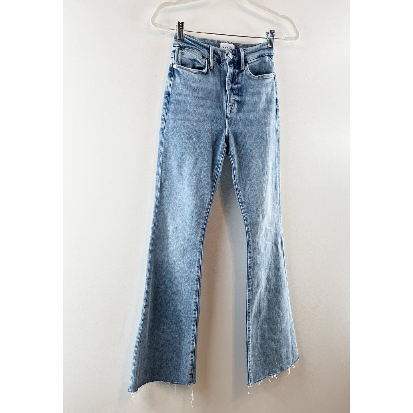 FRAME Le Super High Flare Raw Hem Frayed Jeans Blue 25 / 0