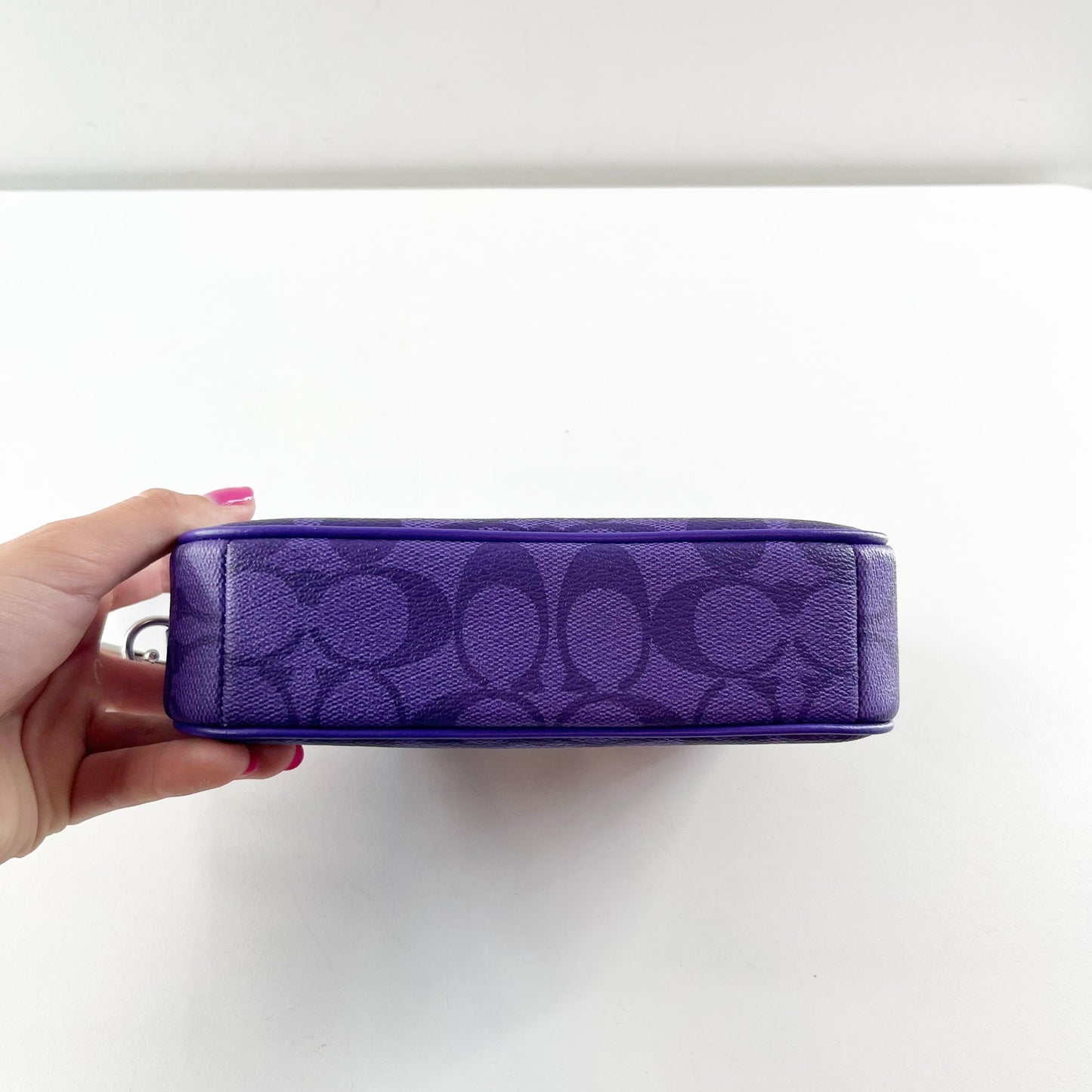 Coach Nolita 19 Signature Canvas Compact Wristlet Shoulder Bag Vibrant Purple