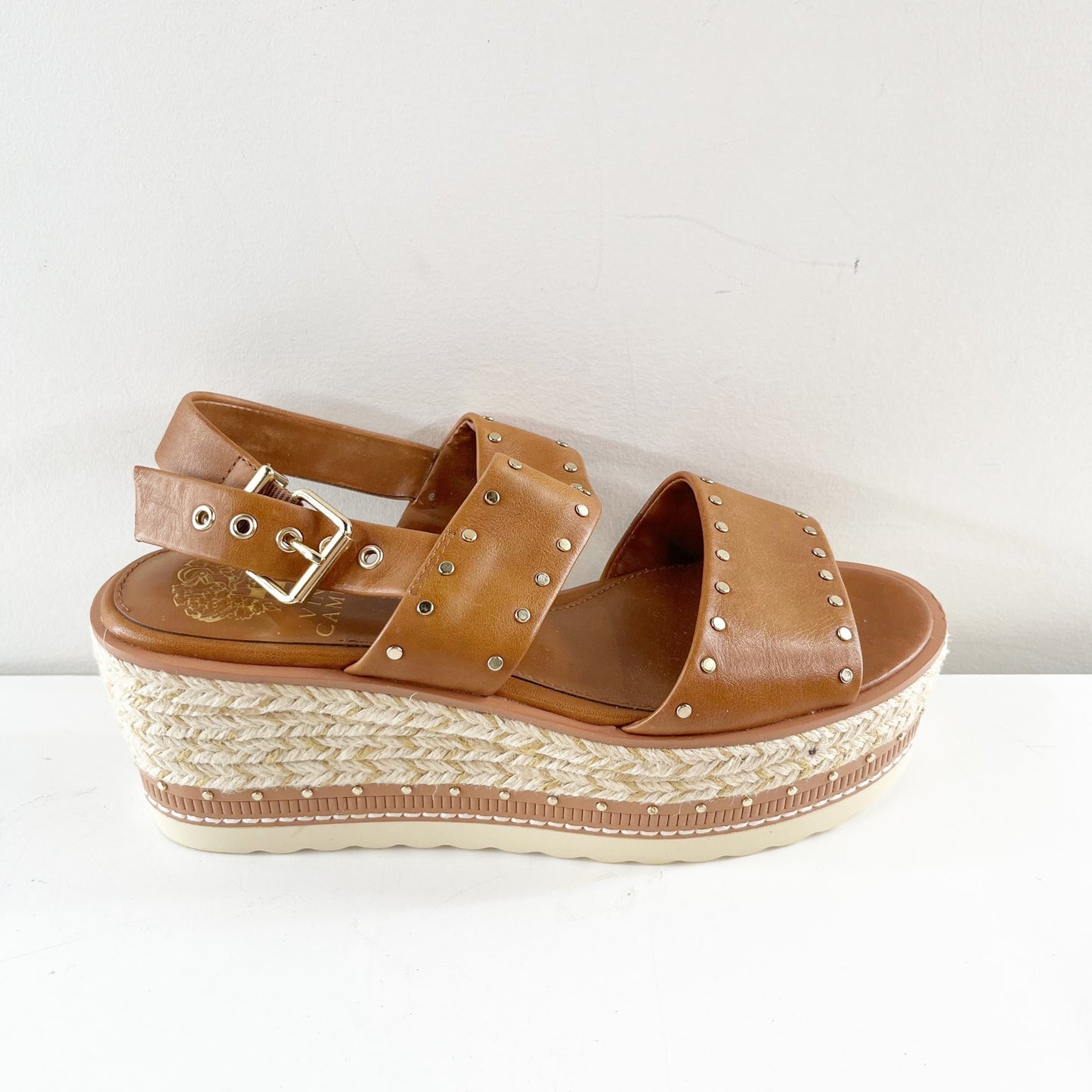 Vince Camuto Marsa Platform Studded Wedge Sandals Leather Brown 7.5