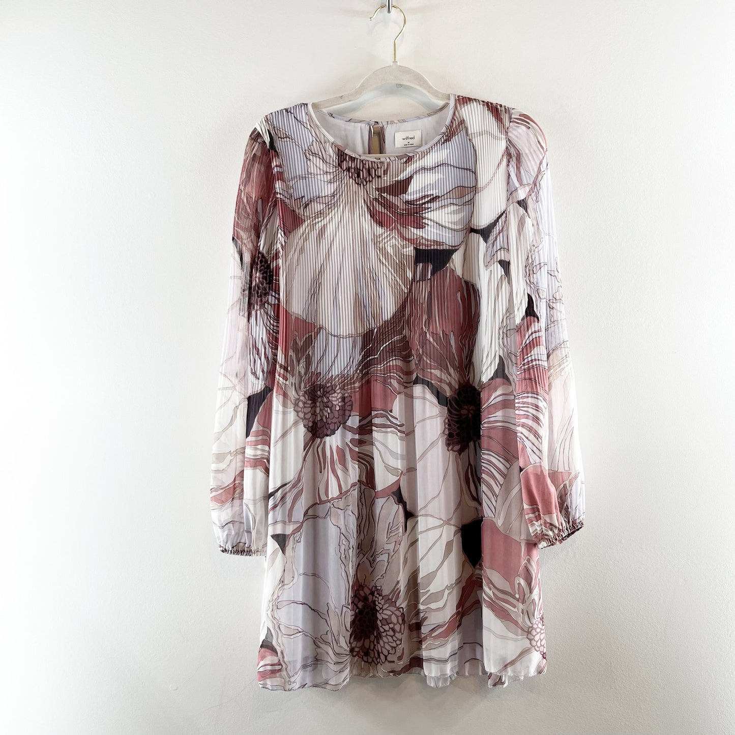 Aritzia Wilfred Daydreamer Long Sleeve Pleated Mini Dress Pink Purple Medium
