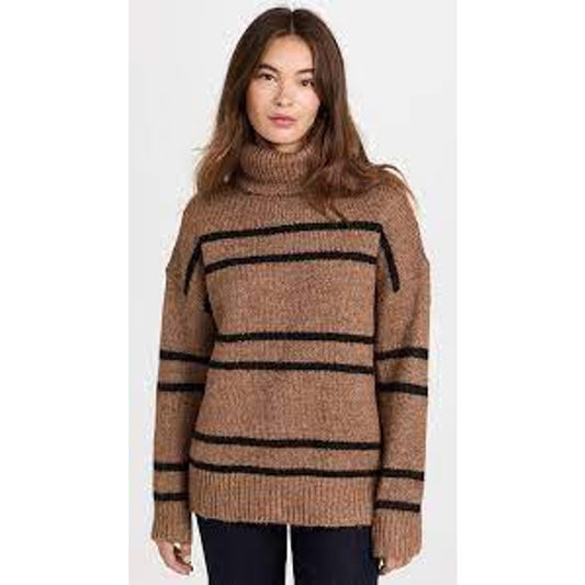 Line and Dot Veronica Turtleneck Striped Pullover Sweater Brown Black Small