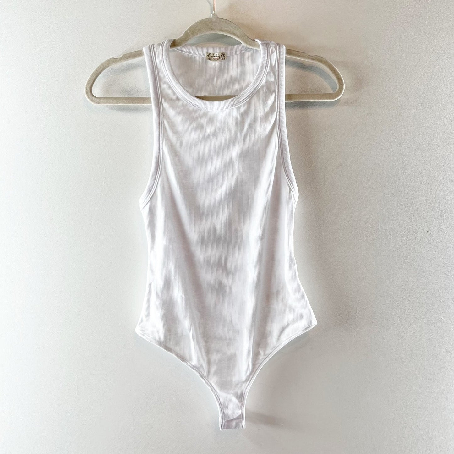 Free People Brexley Ribbed High Neck Thong Sleeveless Tank Bodysuit White XS
