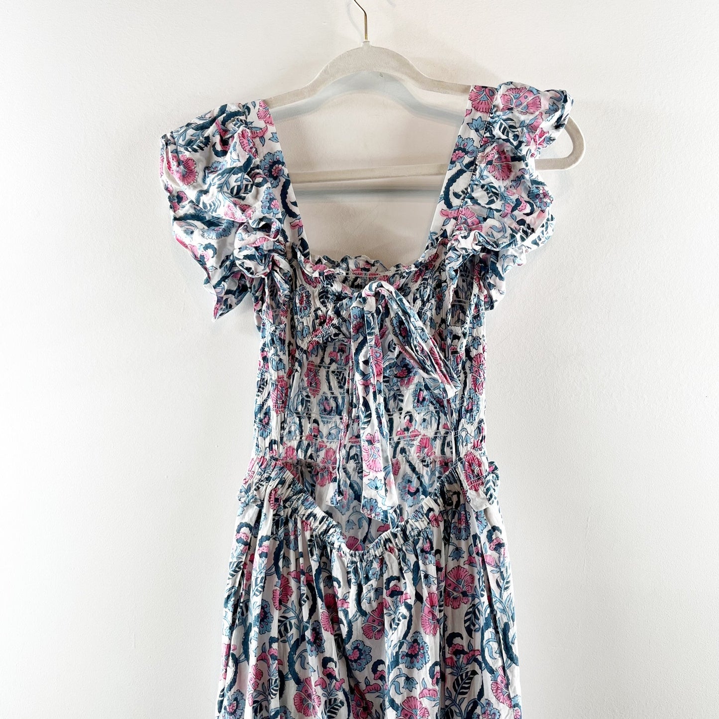 Anna Cate Collection Gisele Floral Flutter Sleeve Maxi Sundress Blue Pink XS