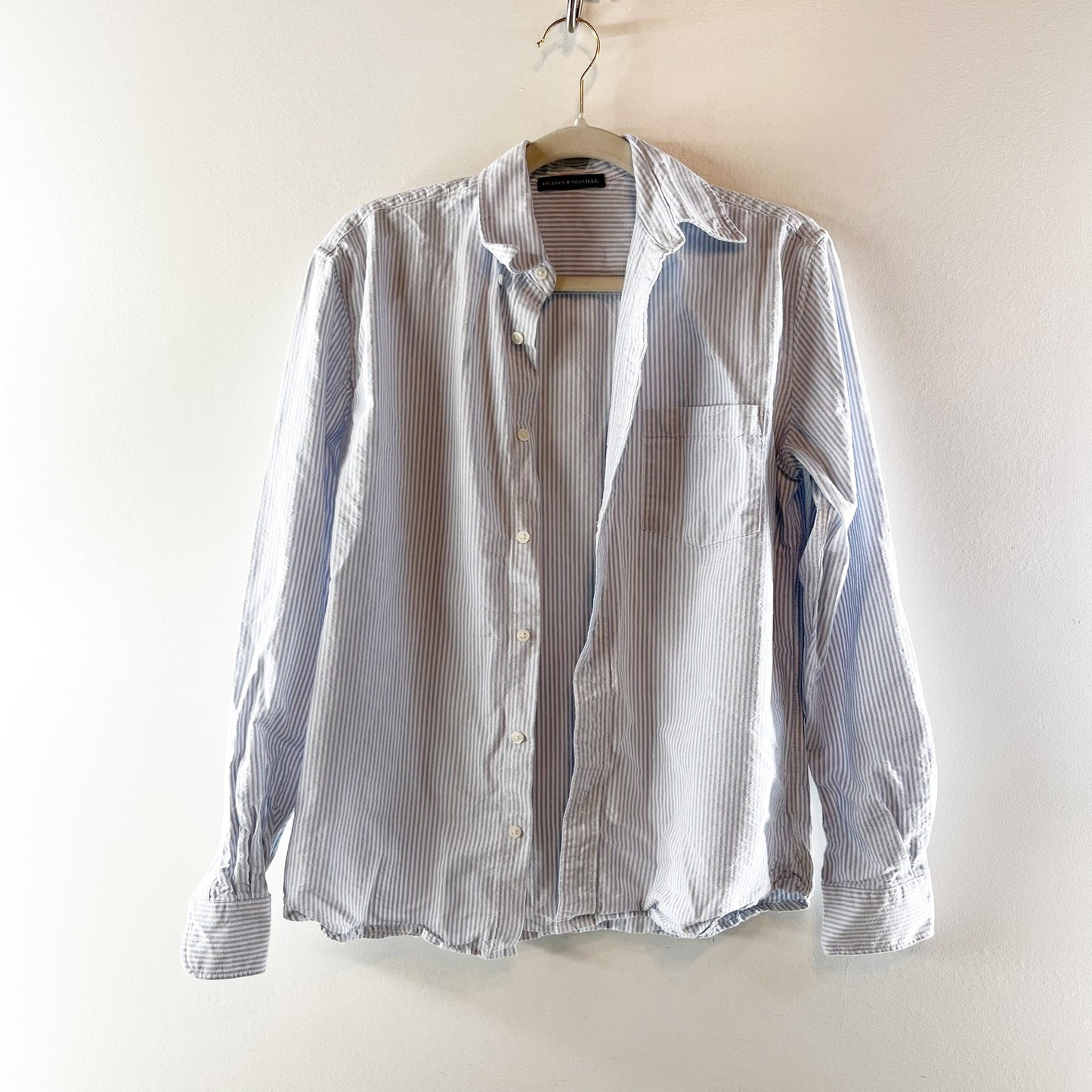 Brandy Melville Stephanie Long Sleeve Striped Button Down Shirt Blue M