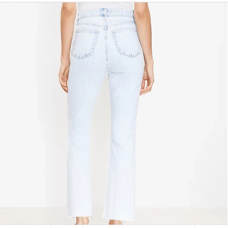 Loft High Waisted Denim Frayed Hem Kick Flare Cropped Jeans Blue 30 / 10