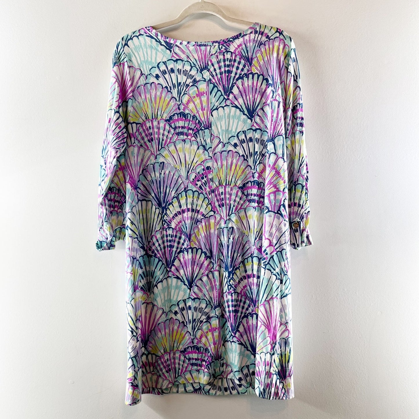 Lilly Pulitzer Oh Shello 3/4 Sleeve Seashell Mini T-Shirt Dress Pink Blue Large