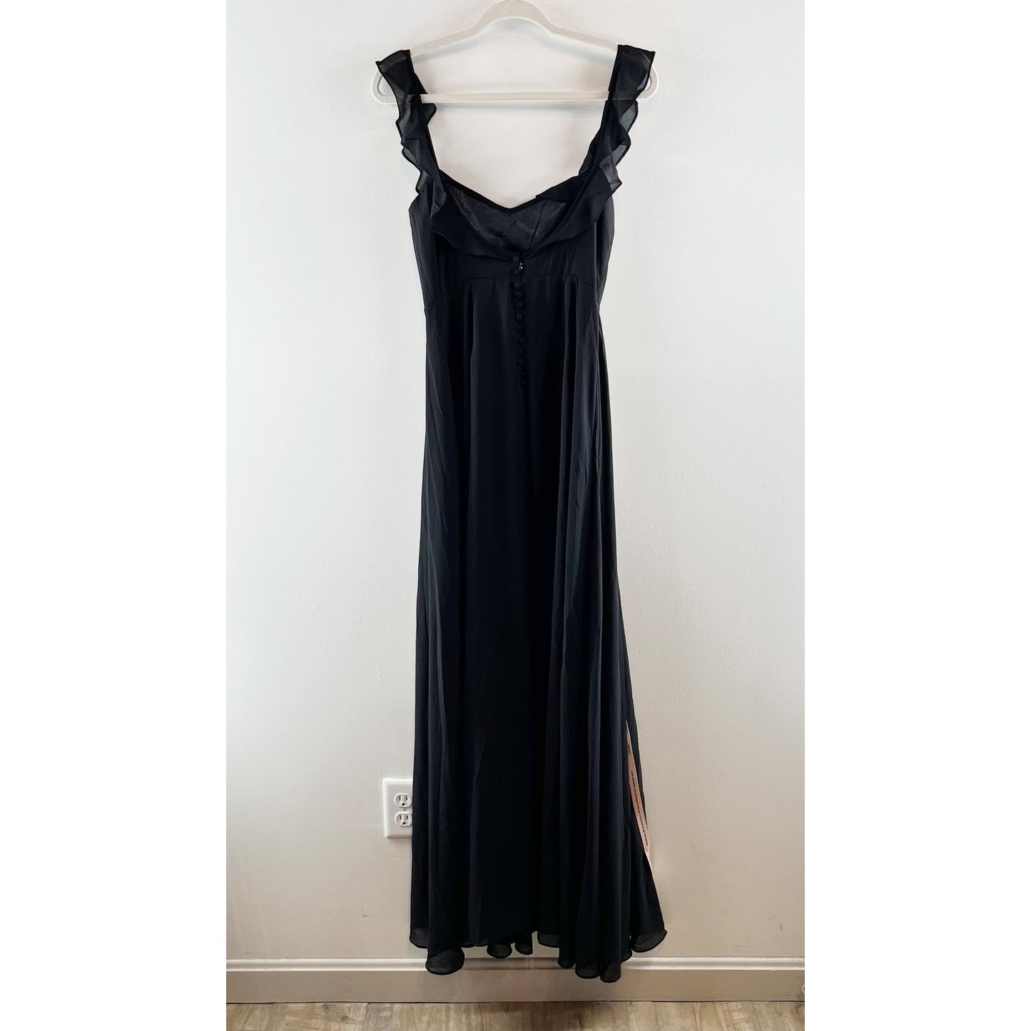 Lulus Dreamy Admiration Long Ruffled Slit Maxi Dress Gown Black Small
