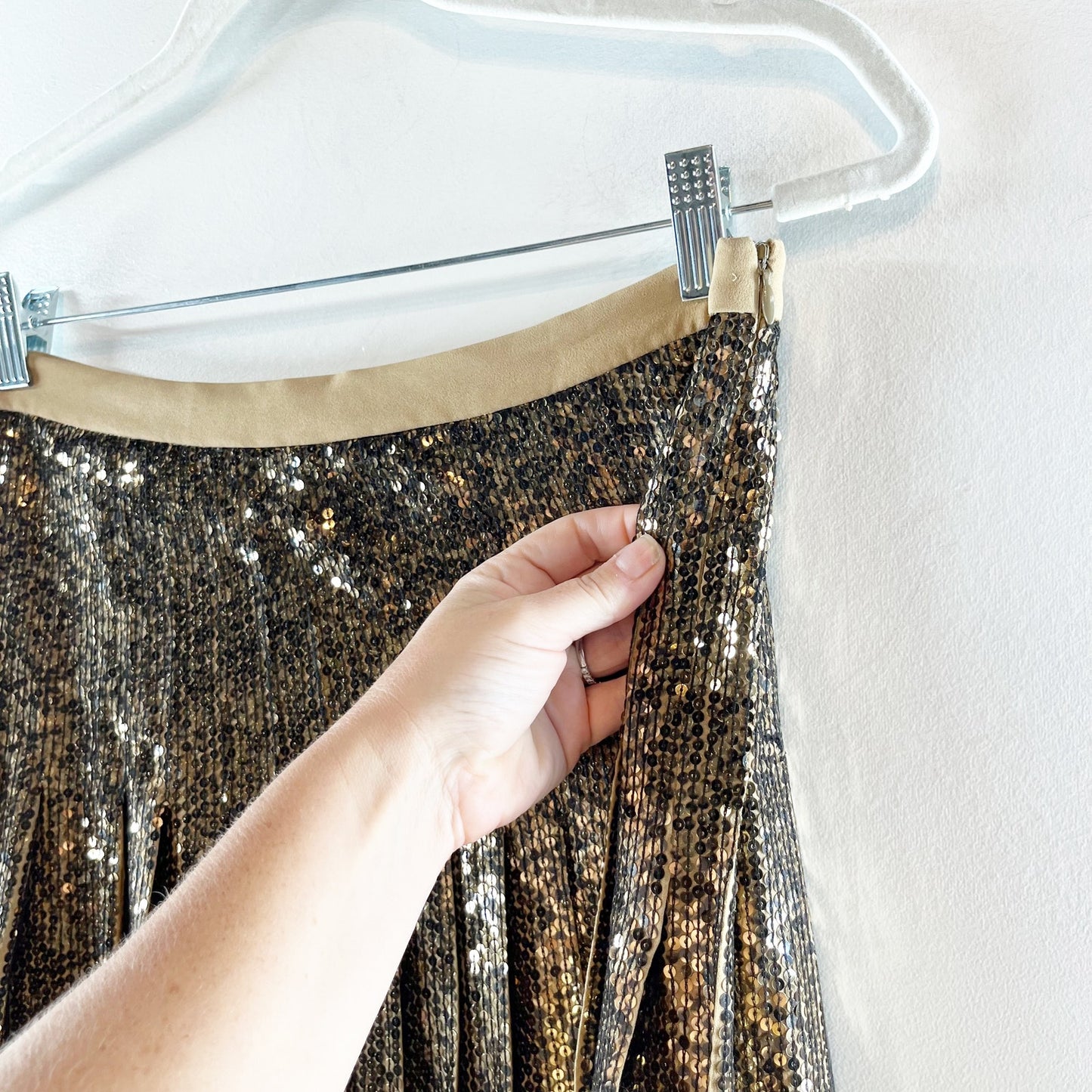 Michael Kors Collection Pleated Sequin Midi Skirt Barley Brass Gold 6