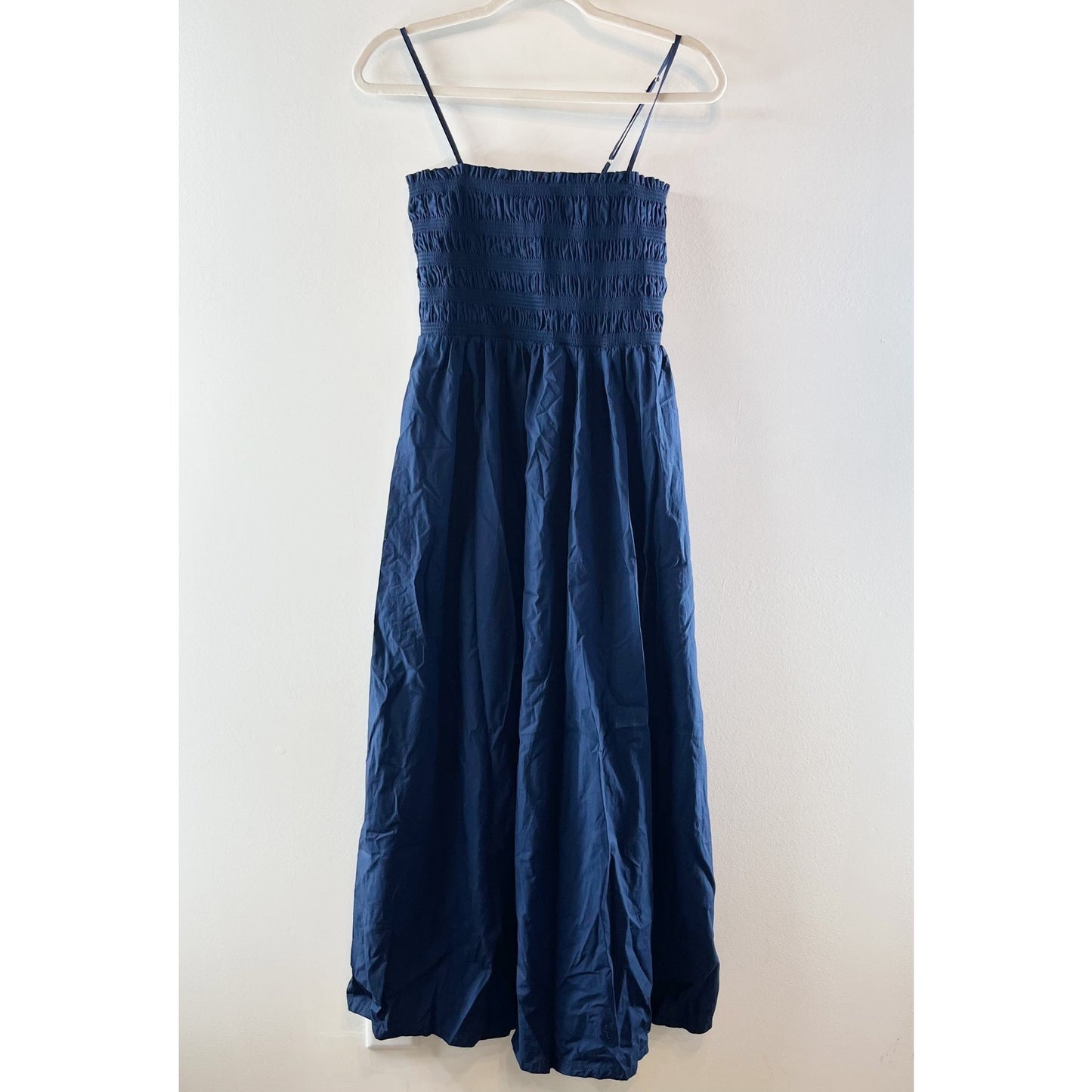 LOFT Smocked Bodice Square Neck Sleeveless Midi Sundress Dress Navy Blue Small