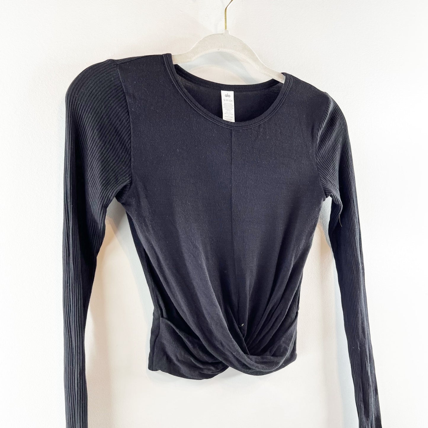 Alo Yoga Cover Long Sleeve Twist Front Top Black Small
