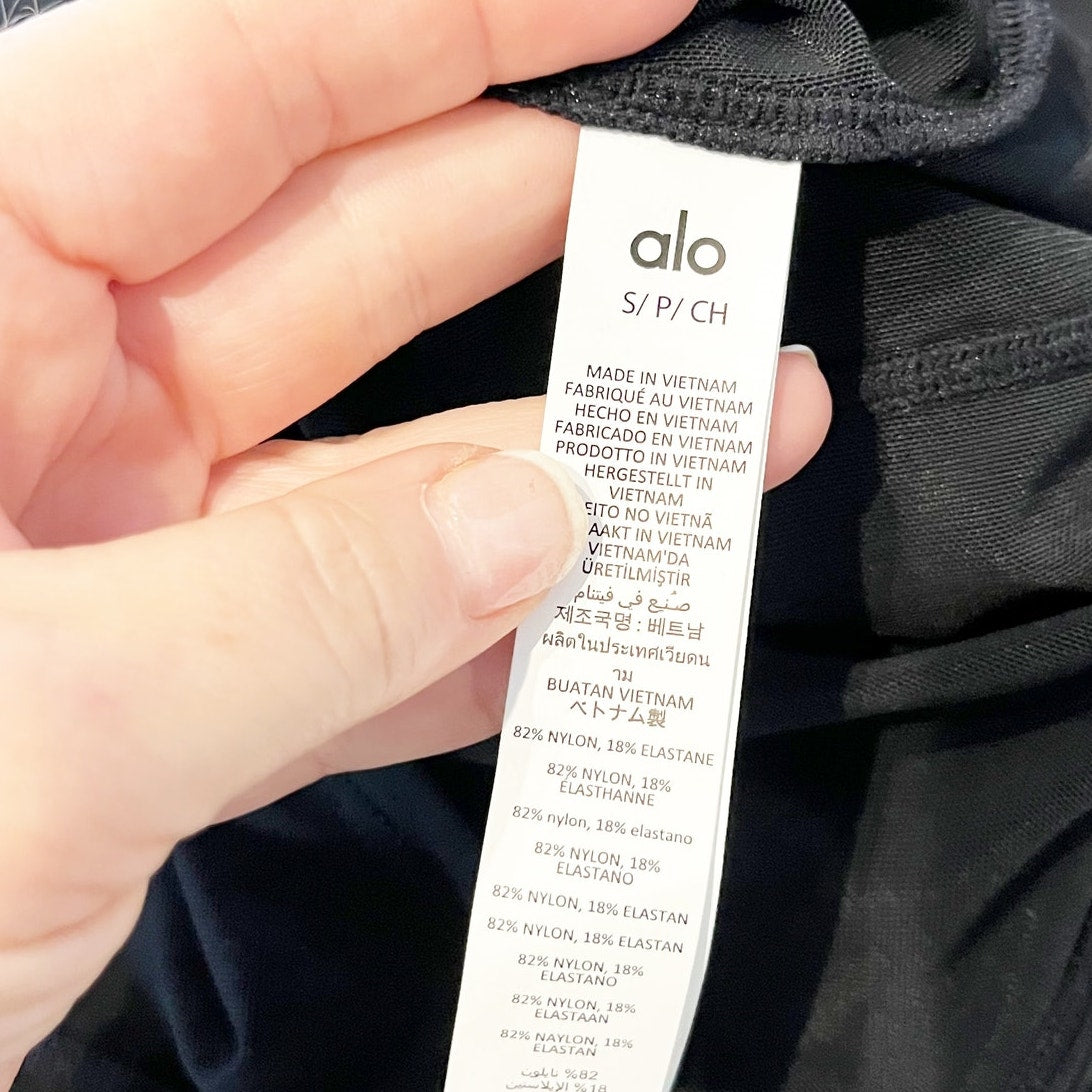 Alo Yoga Mesh Winter Twilight Long Sleeve Activewear T-Shirt Black Small