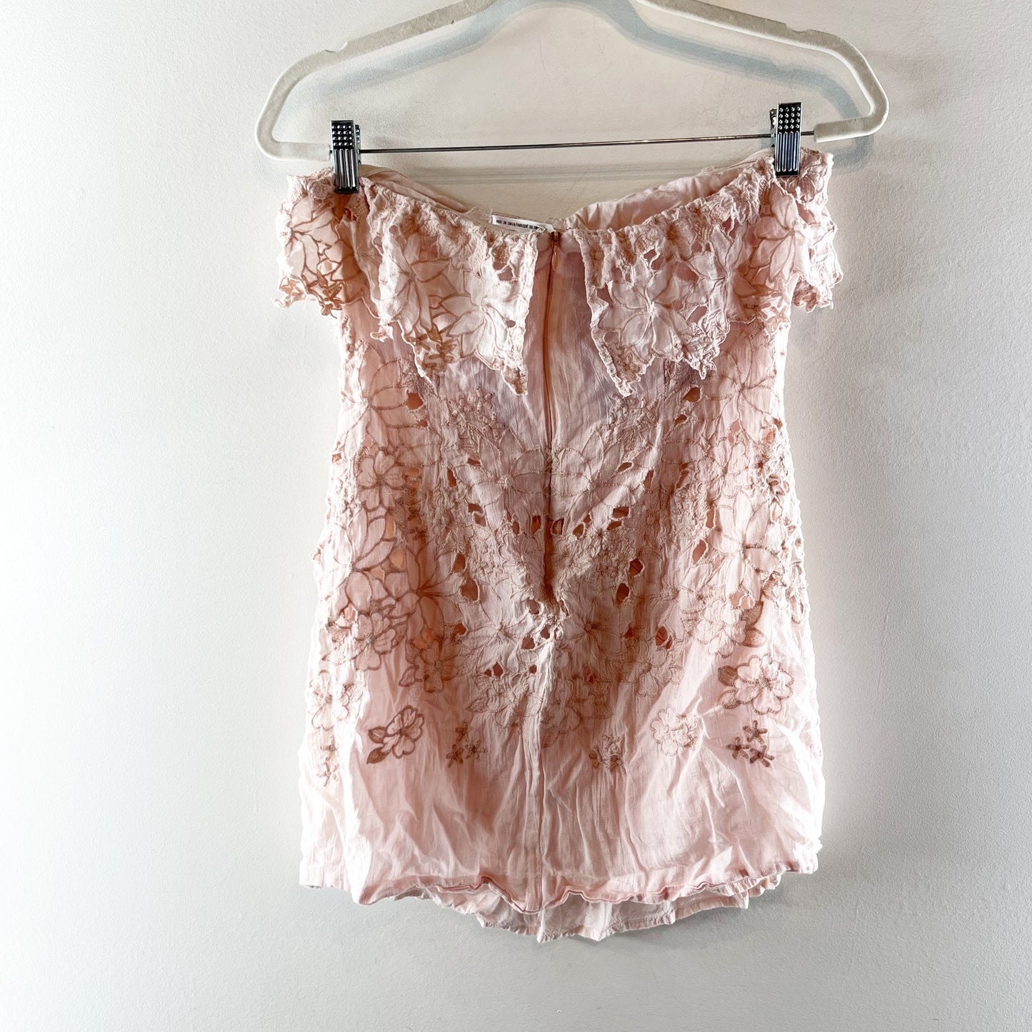 Free People Lace Strapless Ruffle Mini Dress Blush Pink 4