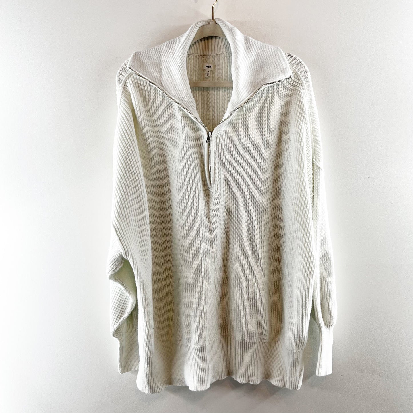 Aerie Beyond Down To Earth Quarter Zip Oversized Ribbed Sweater White Large