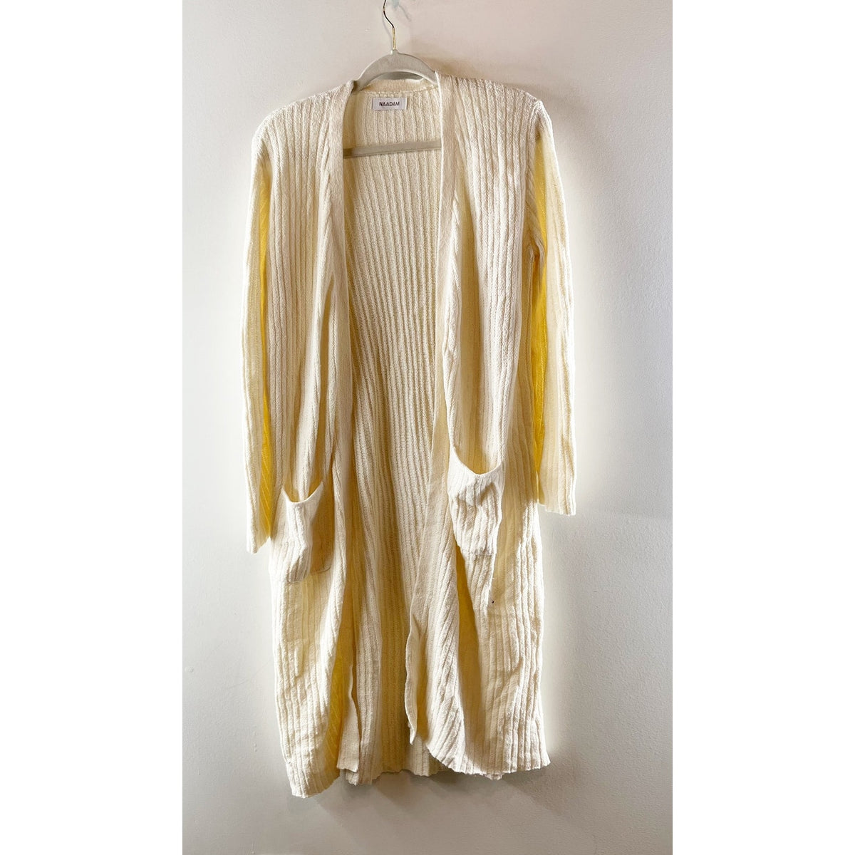 NAADAM Cotton Blend Long Sleeve Textured Longline Cardigan Sweater Cream Small