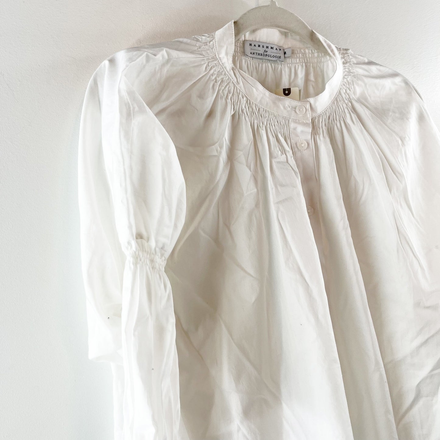 Harshman for Anthropologie 3/4 Sleeve Button-Up Blouse Top White Medium