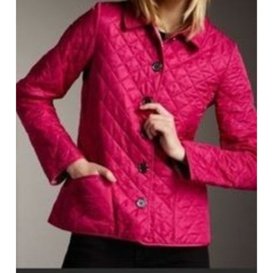 Burberry Brit Quilted Nova Check Plaid Lined Coat Jacket Pink Small