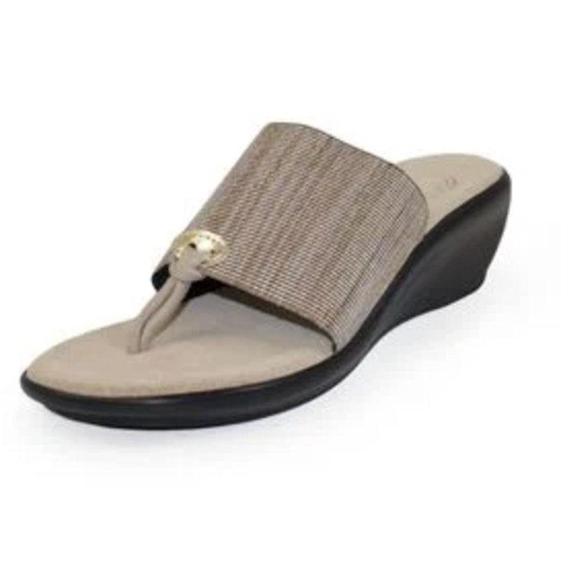 Charleston Shoe Co Metallic Thong Wedge Sandals Gold Tan 8