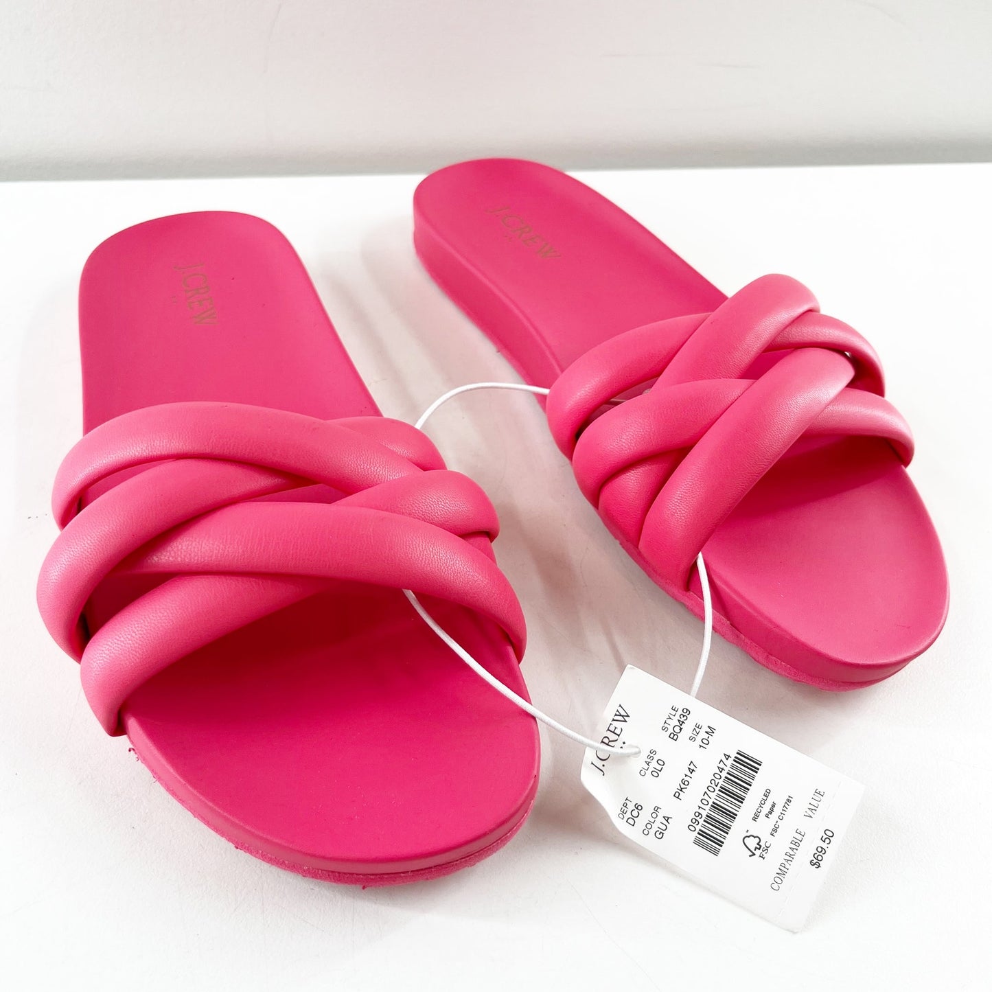 J. Crew Synthetic Slip On Open Toe Crisscross Flat Slide Sandals Guava Pink 10