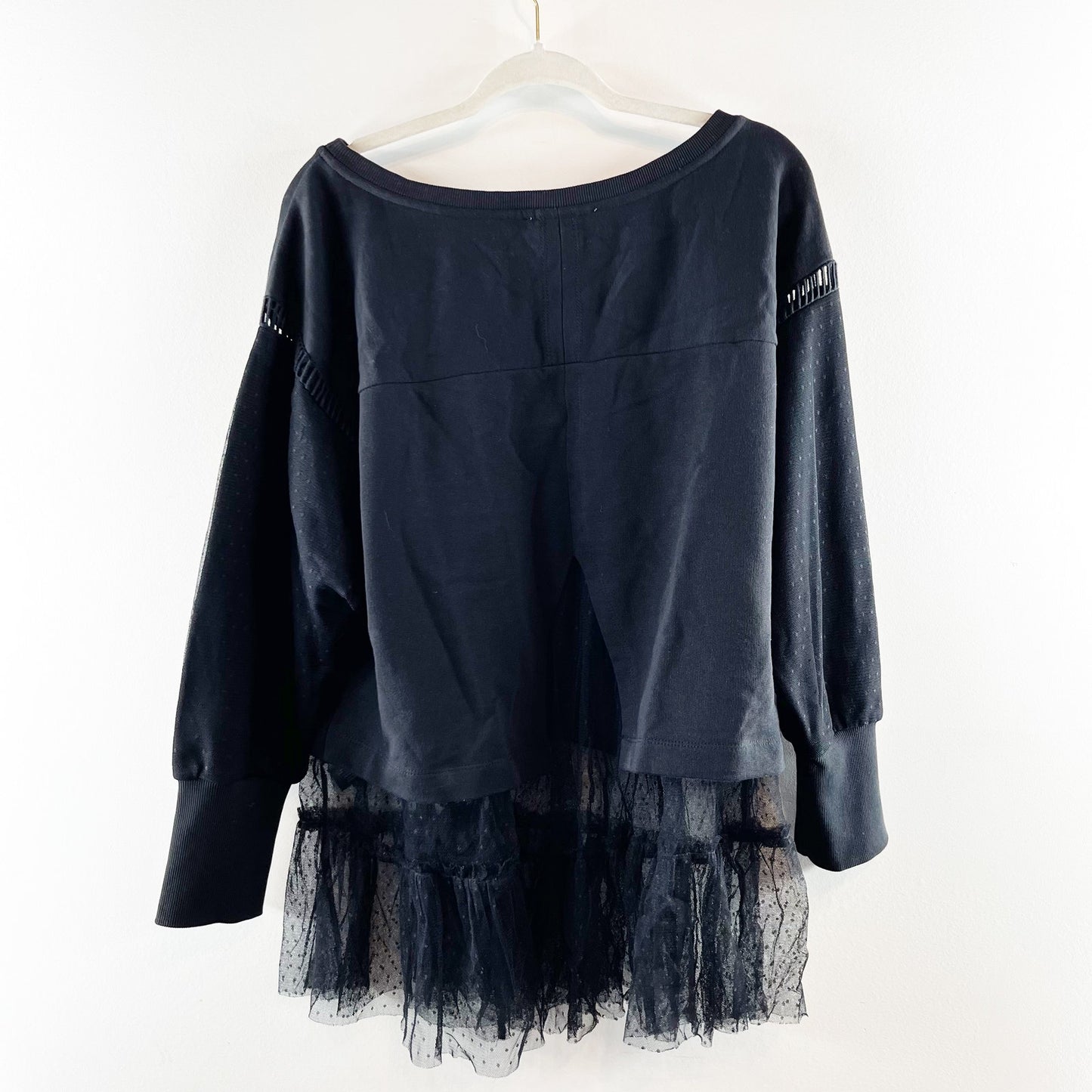 Anthropologie Tulle Layered Pullover Long Sleeve Mini Sweatshirt Black Large P