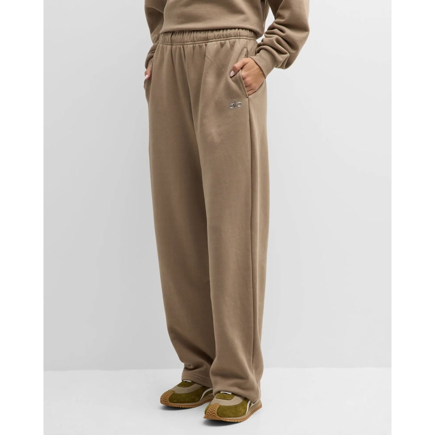 Alo High Rise Accolade Straight Leg Sweatpants Gravel Brown Tan XS