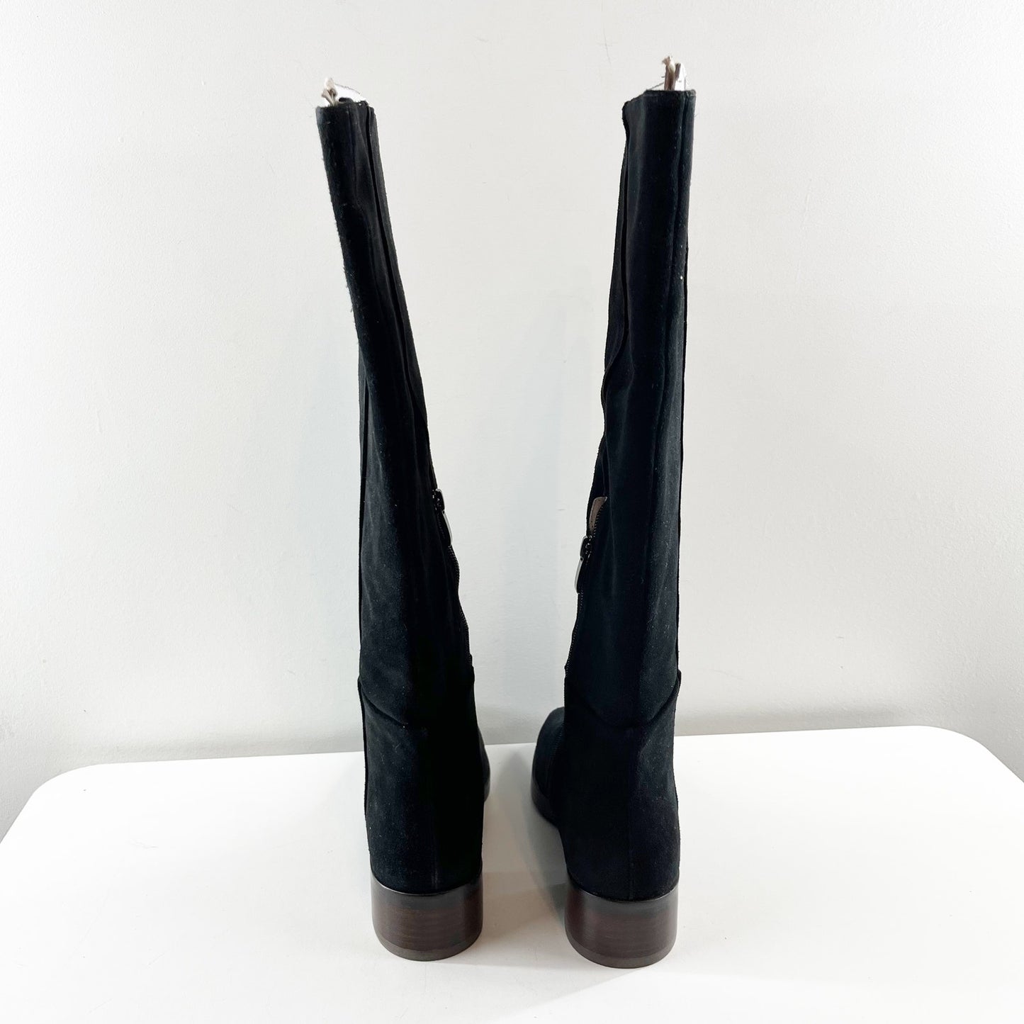 J. Jill Suede Leather Pull On Block Heel Square Toe  Mid-Calf High Boots Black 7