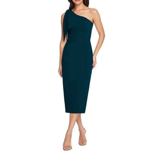 Dress The Population Tiffany One Shoulder Bow Midi Dress Green XL