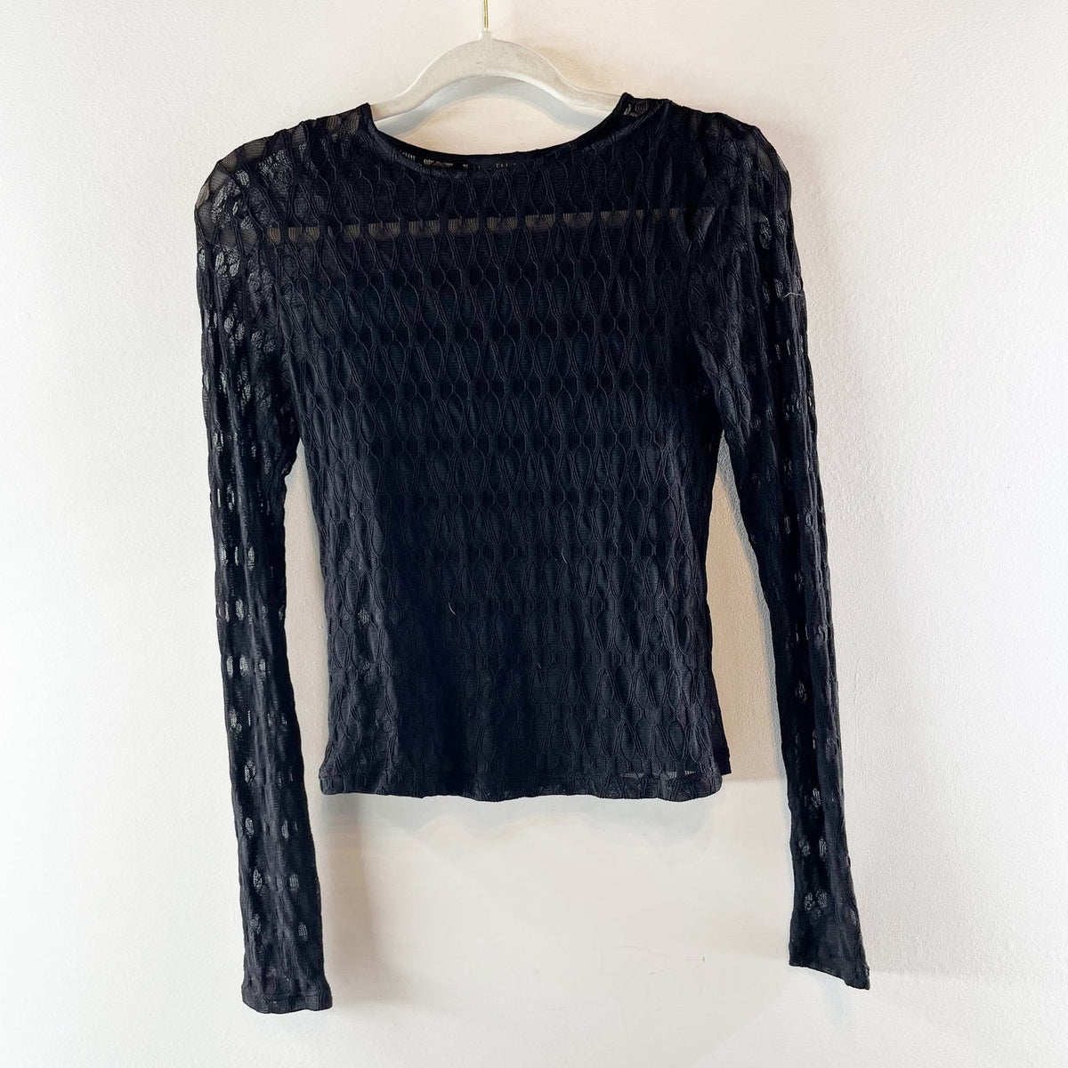 House of Harlow Long Sleeve Sheer Bra Top Black Small