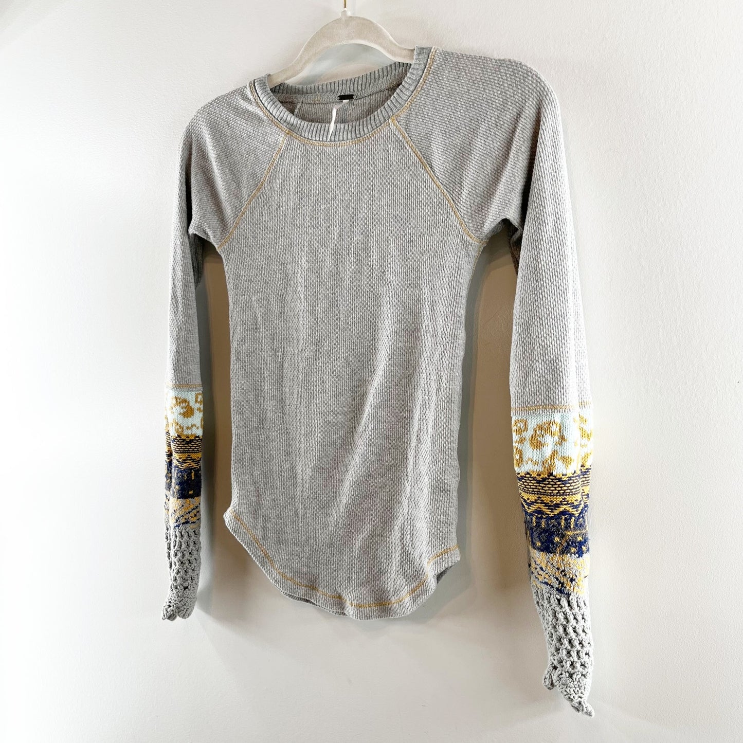 Free People in The Mix Long Sleeve Waffle Thermal Top Gray XS