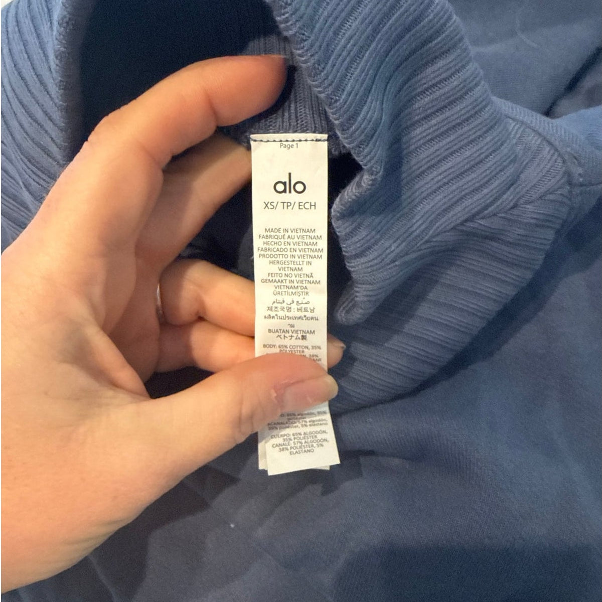 Alo Yoga Ribbed Mock Neck Cropped Serenity Coverup Sweatshirt Bluestone Blue XS