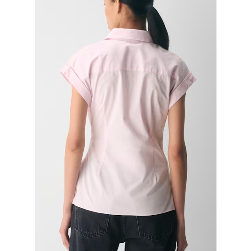 Babaton Aritzia Blueprint Poplin Short Sleeve Tie Front Top Blouse Villa Pink S