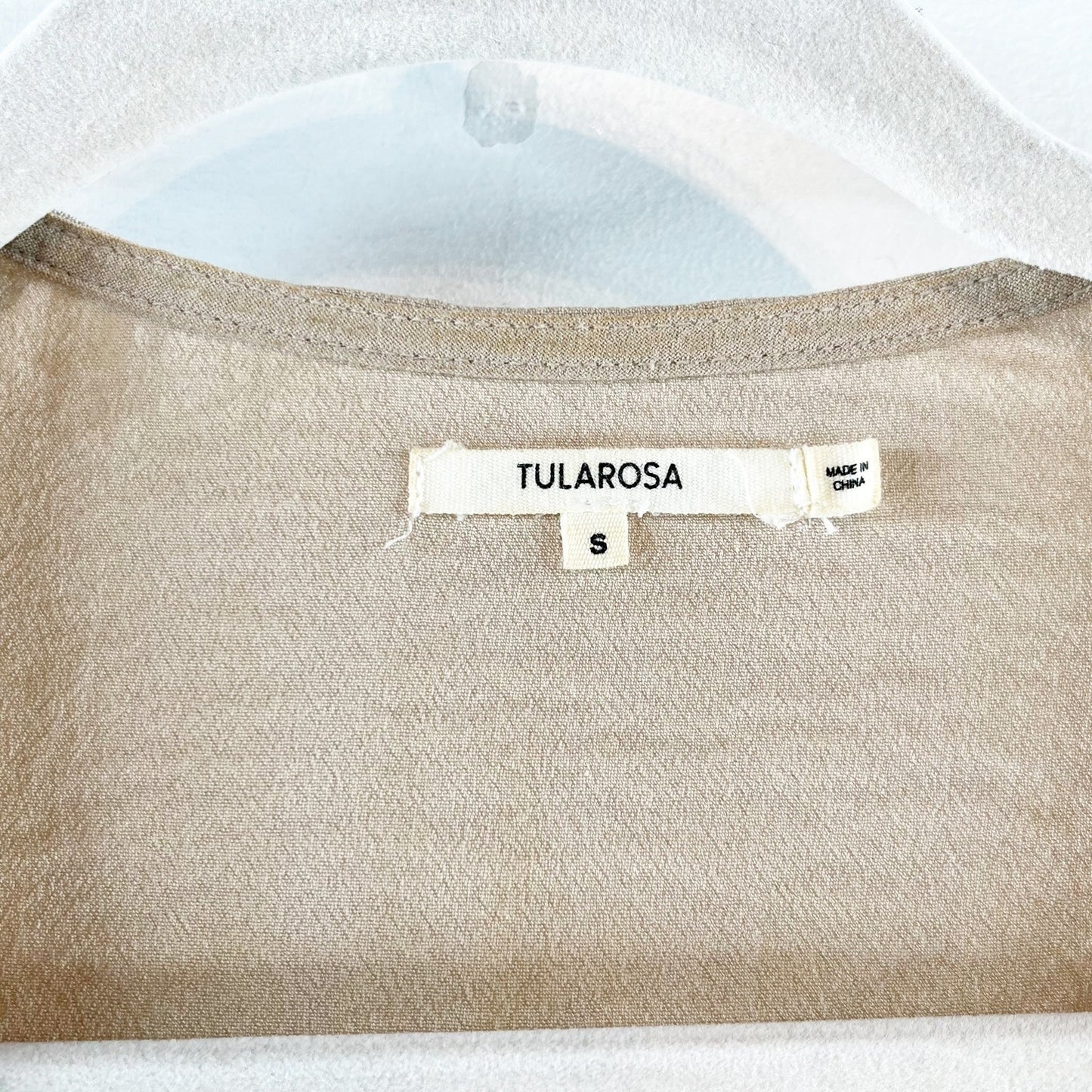 Tularosa Jenny Short Sleeve Ruffle Wrap Mini Dress Tan Khaki Small