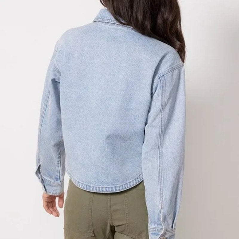 Z Supply All Day Cropped Denim Jacket Shacket Sunbleached Indigo Blue XS