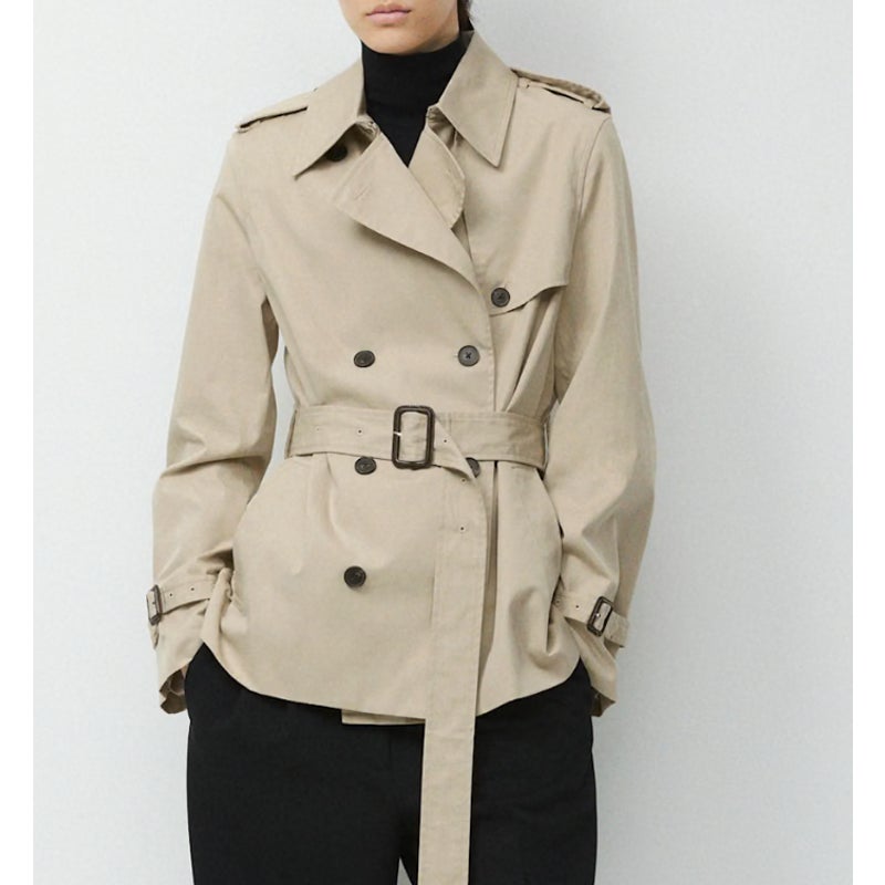 Aritzia The Finch Short Trench Coat City Twill Marcona Beige MISSING BELT XXS