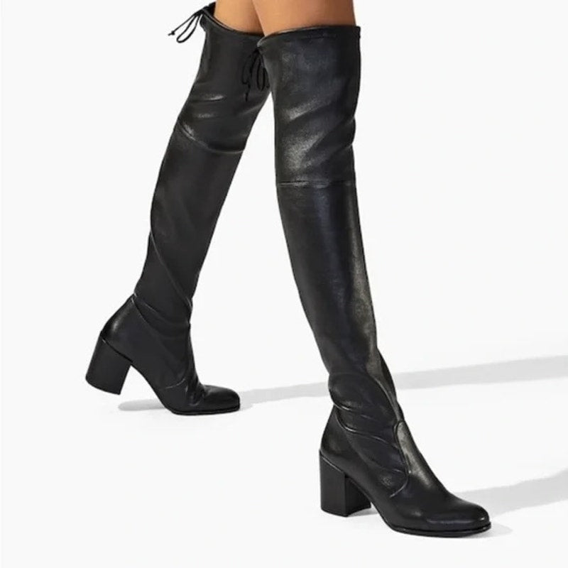 Stuart Weitzman Tieland Stretch Nappa Leather Over-the-Knee Boots Black 8M