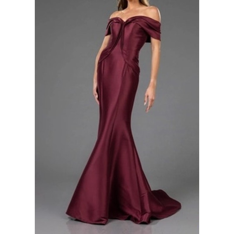 Terani Couture Off The Shoulder Maxi Long Mermaid Gown Dress Wine 10