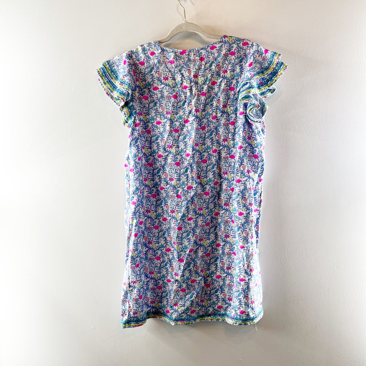 Vineyard Vines Linen Tunic Mini Dress Ruffle Sleeves Blue Medium