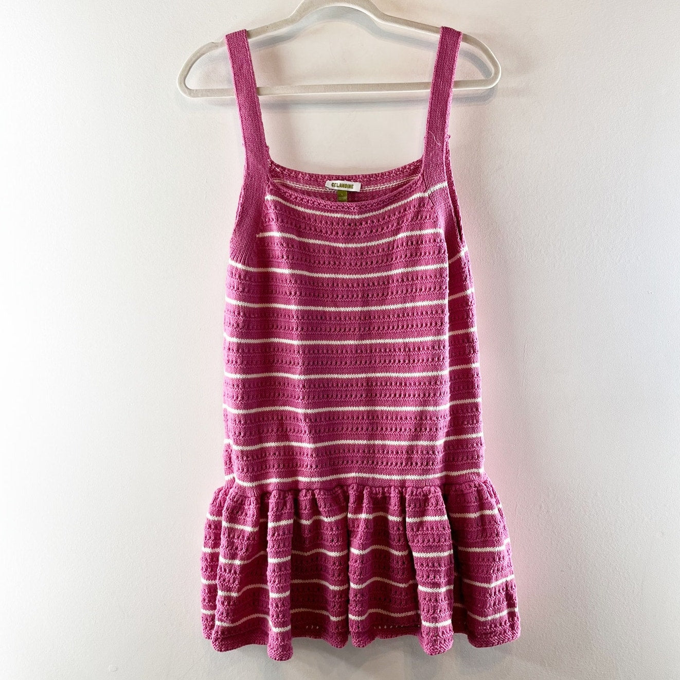 Celandine by Anthropologie Striped Sleeveless Crochet Minidress Pink White Large