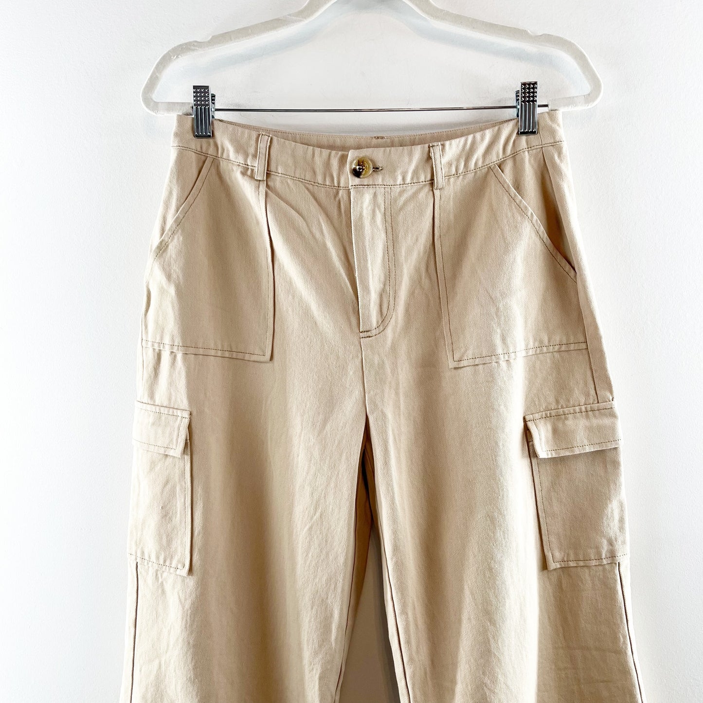 ACOA High Rise Wide Leg Cargo Pants Khaki Tan Large